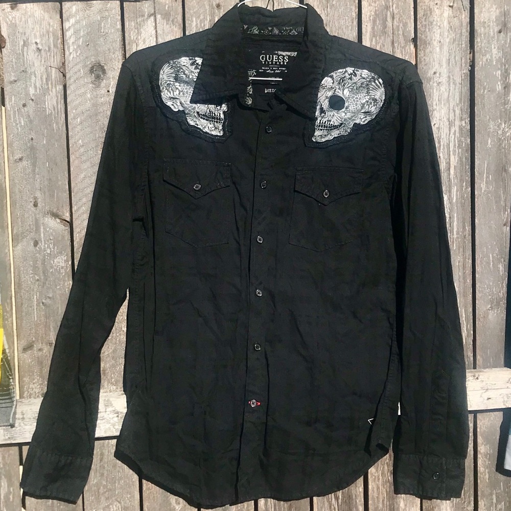 Guess vintage western skull button down shirt